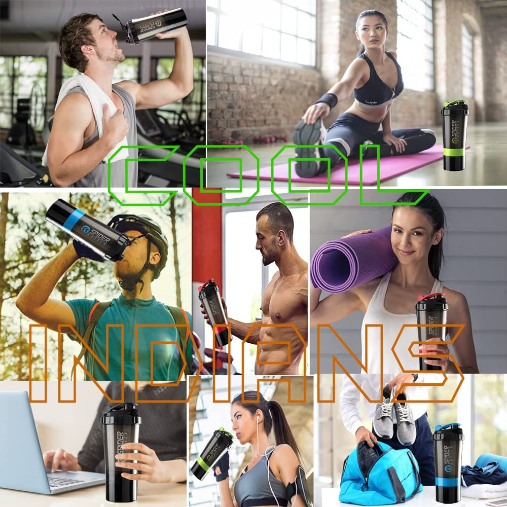 Picture of Protein Shaker Bottle with 2 Extra Compartment Jars, Water Shaker Bottle with Storage for Energy Powder Protein Nutrition Shaker Bottle for Gym BLUE Multicolor