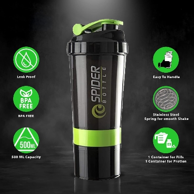 Picture of Protein Shaker Bottle with 2 Extra Compartment Jars, Water Shaker Bottle with Storage for Energy Powder Protein Nutrition Shaker Bottle for Gym BLUE Multicolor