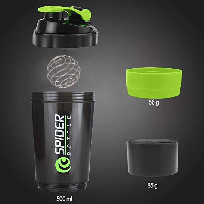 Picture of Protein Shaker Bottle with 2 Extra Compartment Jars, Water Shaker Bottle with Storage for Energy Powder Protein Nutrition Shaker Bottle for Gym(Protein Shaker Bottle+ 2 Small Storage) Multicolor