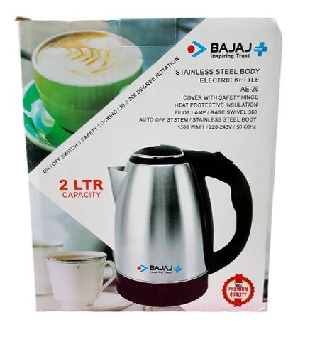 Picture of Bajaj 2.0 Litre DLX Electric Kettle | 1350 Watts Kettle with Stainless Steel Body | Cordless Operation | Auto Shut-off Mechanism【Black】 Black