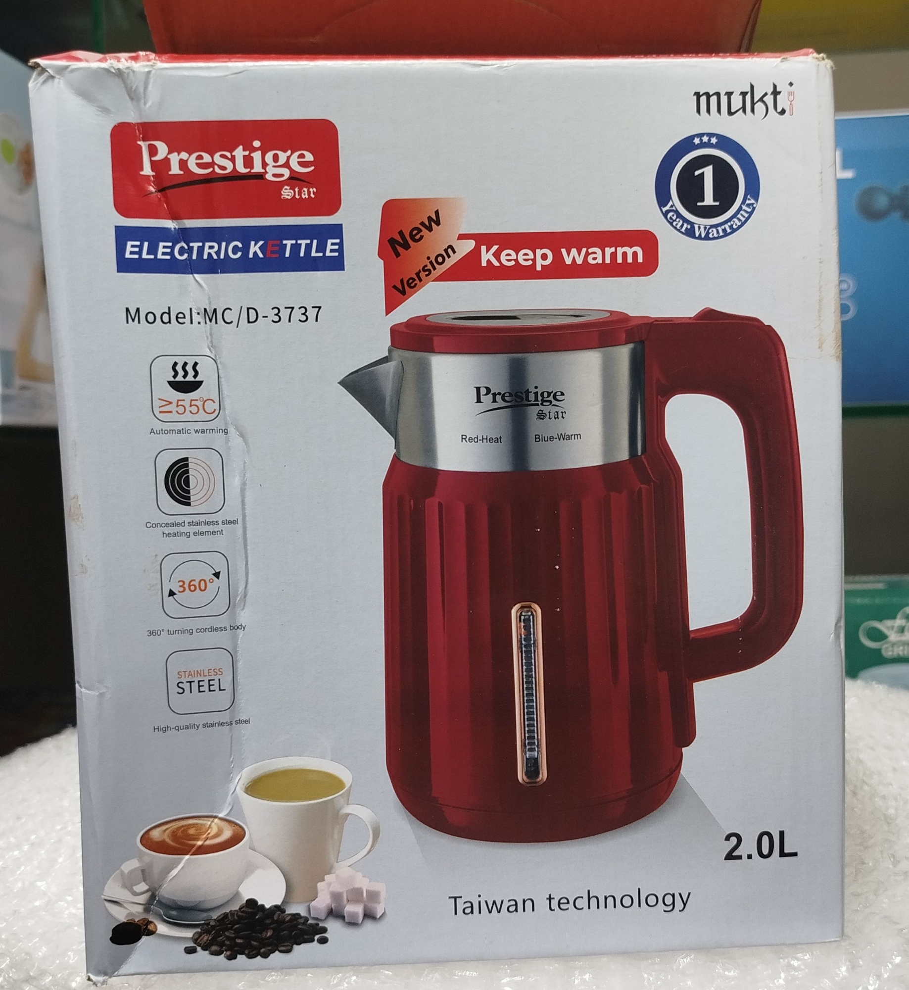 Picture of Prestige 2 Liter Electric Kettle | Fast Boil Stainless Steel, Automatically turns off when water boils Multicolor