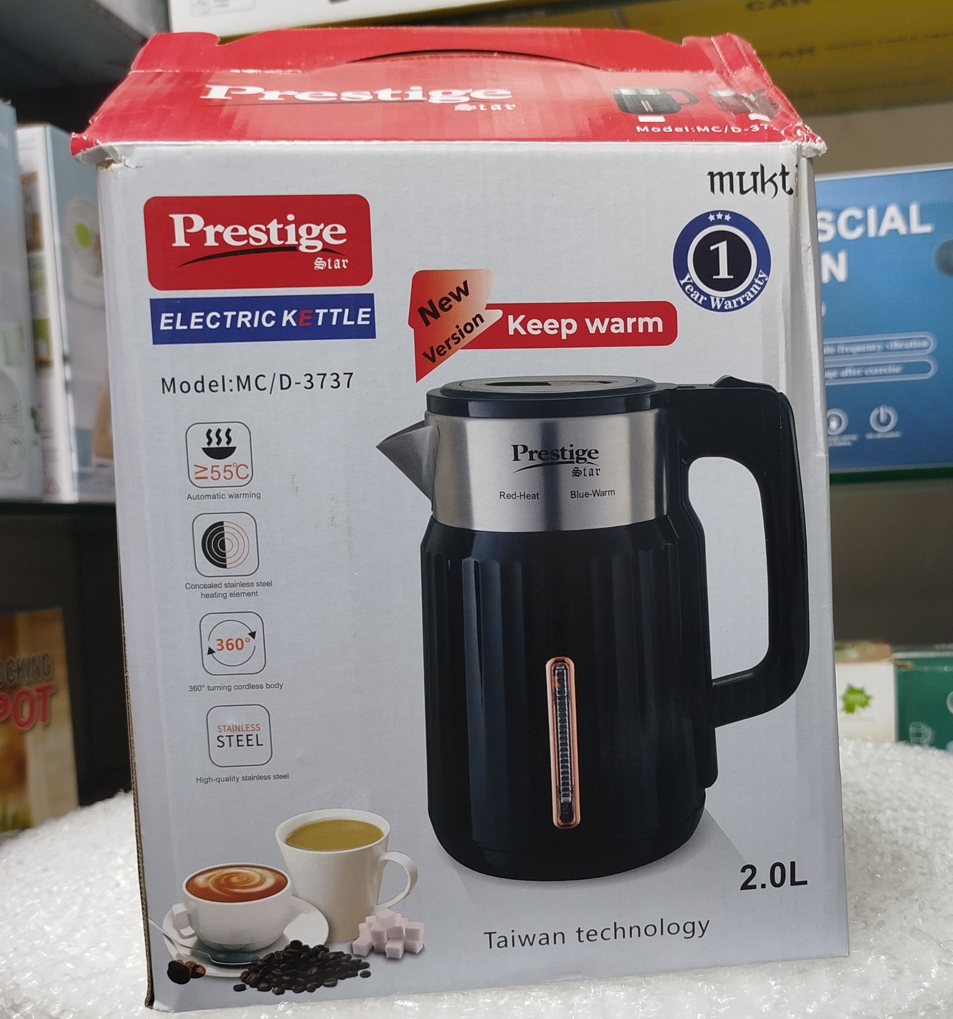 Picture of Prestige 2 Liter Electric Kettle | Fast Boil Stainless Steel, Automatically turns off when water boils Multicolor