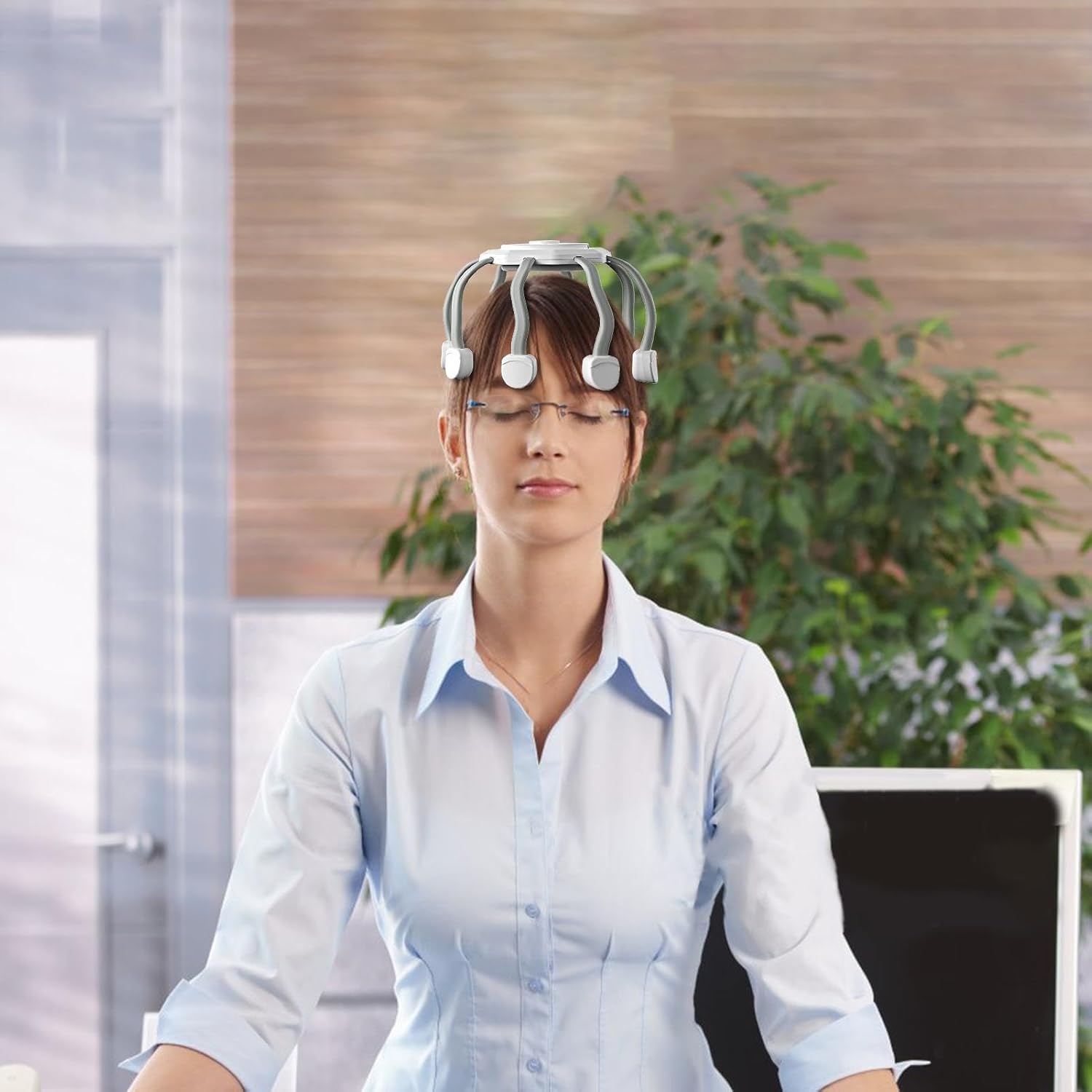 Picture of Electric Octopus Head Massager Therapy offering a 360-degree massage that allows you to enjoy a hands-free massage while reading, Multicolor