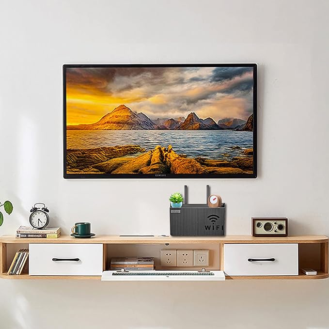 Picture of WiFi Router Storage Box,Wall Mount,Living Room TV Wall Storage Rack Set-Top Box Shelf,for Hom Black