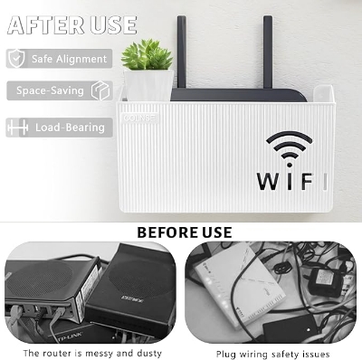 Picture of WiFi Router Storage Box,Wall Mount,Living Room TV Wall Storage Rack Set-Top Box Shelf,for Hom Black