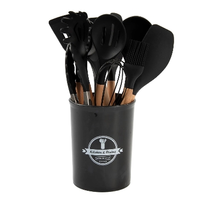 Picture of 12-Piece Silicone Spatula Set – Heat-Resistant, Non-Stick Kitchen Utensils BPA-Free, Food-Grade, Wooden Handle Cooking & Baking Tools for Home Chefs – Black Black