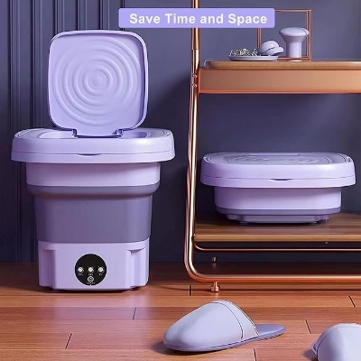 Picture of Folding Mini Washing Machine, Small Washing Machine 8L with 3 Modes Deep Cleaning, Mini Portable Washer for Camping,Underwear,Personal Purple