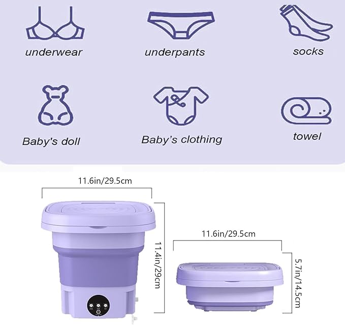 Picture of Folding Mini Washing Machine, Small Washing Machine 8L with 3 Modes Deep Cleaning, Mini Portable Washer for Camping,Underwear,Personal Purple