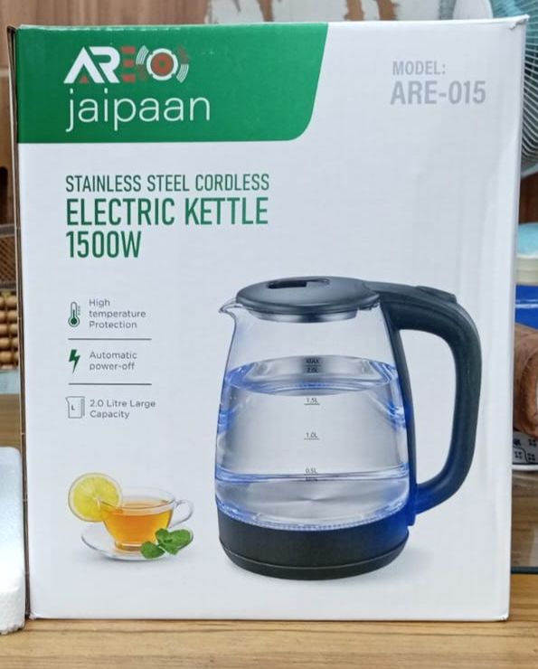Picture of Jaipaan Crystal Glass Electric Kettle 2 Litre with LED Illumination, Heat Resistant Pyrex 1500 Watt Multicolor