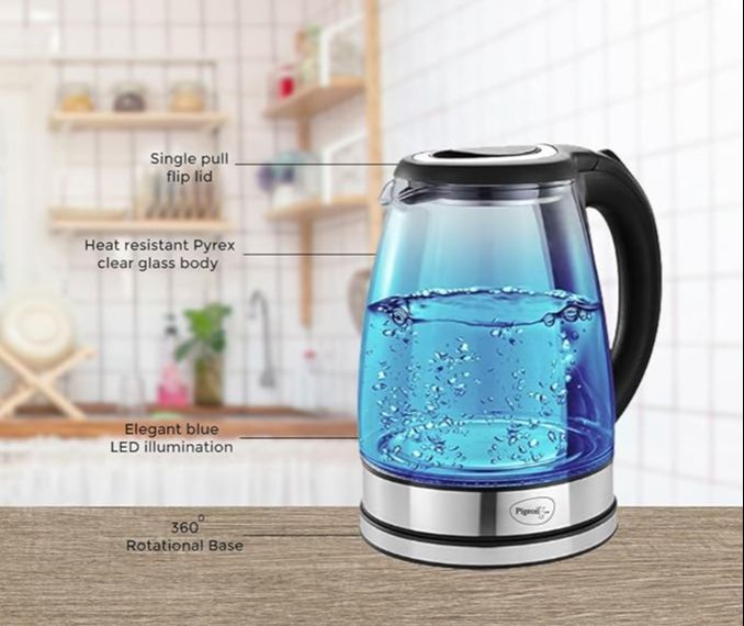 Picture of Jaipaan Crystal Glass Electric Kettle 2 Litre with LED Illumination, Heat Resistant Pyrex 1500 Watt Multicolor