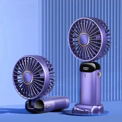 Picture of Hand Held Fan,Portable Handheld USB Rechargeable Fans with 5 Speeds,Battery Operated Mini Fan Foldable Desk Desktop Fans with LED Display for Home Office Bedroom Outdoor Trave