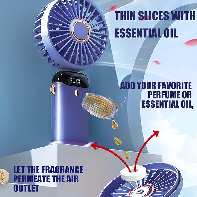 Picture of Hand Held Fan,Portable Handheld USB Rechargeable Fans with 5 Speeds,Battery Operated Mini Fan Foldable Desk Desktop Fans with LED Display for Home Office Bedroom Outdoor Trave
