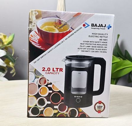 Picture of Bajaj AE1881 Double Layer Electric Glass Kettle - 2 Liter - Black fast boiling power and a 2-liter capacity Black