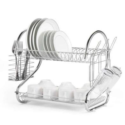 Picture of Stainless Steel 2 Tier Dish Rack 2 Layer Multipurpose Kitchen Dish Drainer Rack Dish Drain Rack Drying Rack Dish Drainer Rack Dish Racks for Kitchen Counter Silver