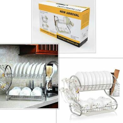 Picture of Stainless Steel 2 Tier Dish Rack 2 Layer Multipurpose Kitchen Dish Drainer Rack Dish Drain Rack Drying Rack Dish Drainer Rack Dish Racks for Kitchen Counter Silver