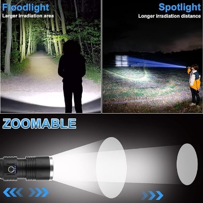 Picture of Luteti Flashlights LED High Lumens Rechargeable, 250000 Lumens Super Bright Flash Light, Handheld Flashlight High Powered, Powerful Tactical Flashlight Waterproof for Emergency Camping Black