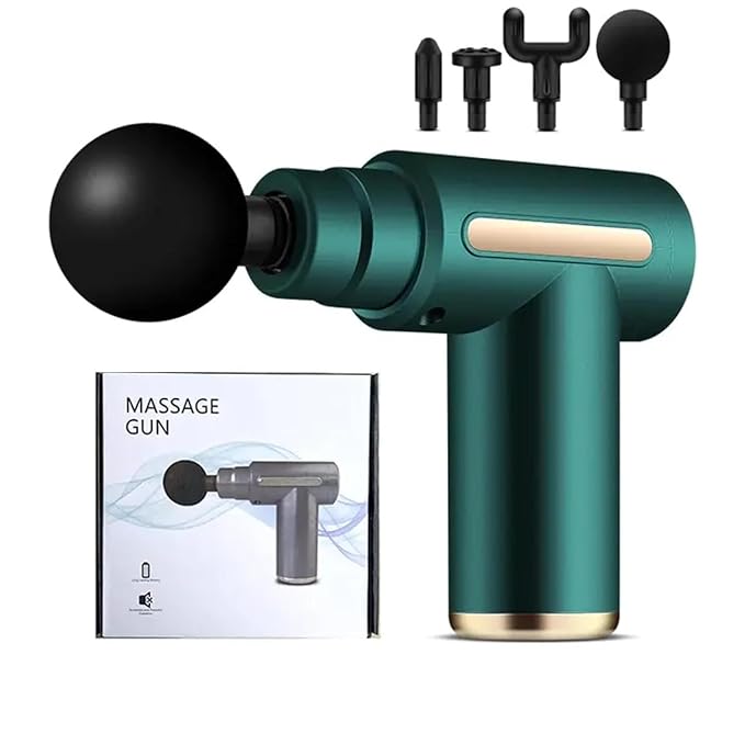 Picture of Massage Gun with 4 Attachments, Handheld Deep Tissue Massager, Cordless, Green  Percussion Handheld Muscle Massager for Pain Relief, 4 Massage Heads, 6 Speeds for Relaxation Green