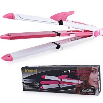 Picture of Kemei KM-1213 3-in-1 Hair Straightener, Curler & Crimper – Professional Styling Tool 