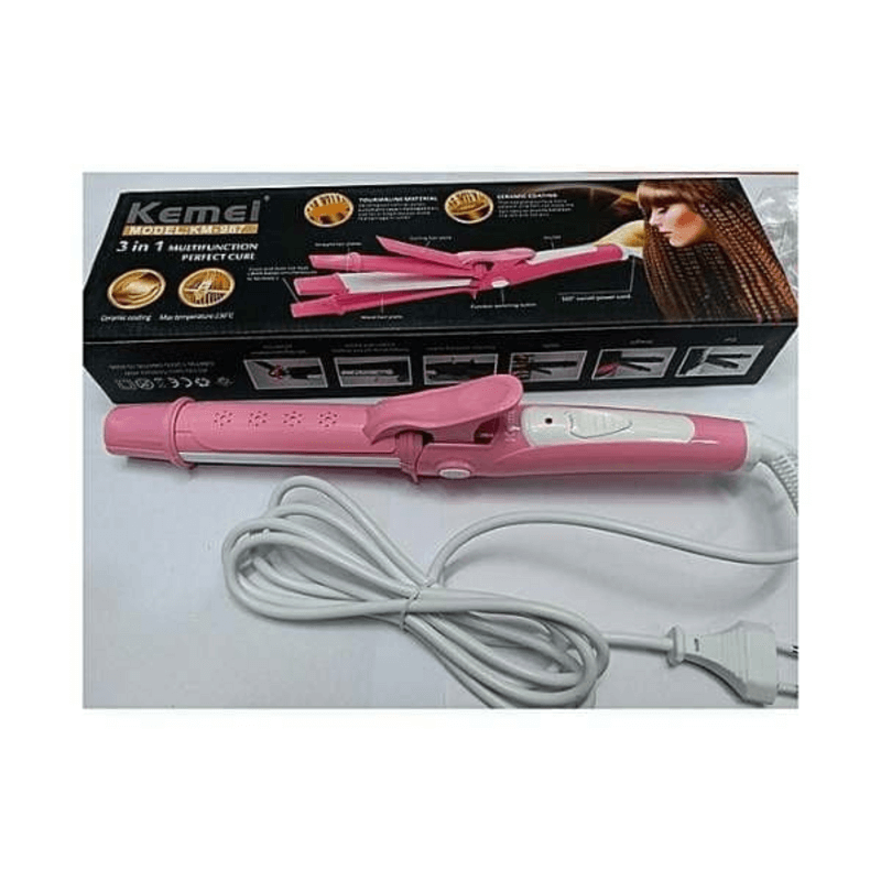 Picture of Kemei KM-1213 3-in-1 Hair Straightener, Curler & Crimper – Professional Styling Tool 