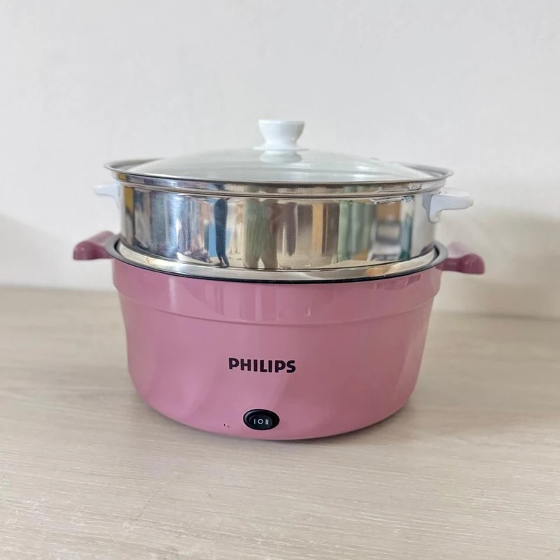 Picture of PHILIPS Electric Multicooker Multifunctional Rice Cooker Frying Pan Non-stick Cookware Multi Soup Hotpot for Kitchen Non-Stick Coating, Heat Control, Temperature Control- WHITE White
