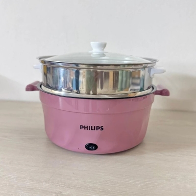 Picture of PHILIPS Electric Multicooker Multifunctional Rice Cooker Frying Pan Non-stick Cookware Multi Soup Hotpot for Kitchen Non-Stick Coating, Heat Control, Temperature Control- WHITE White