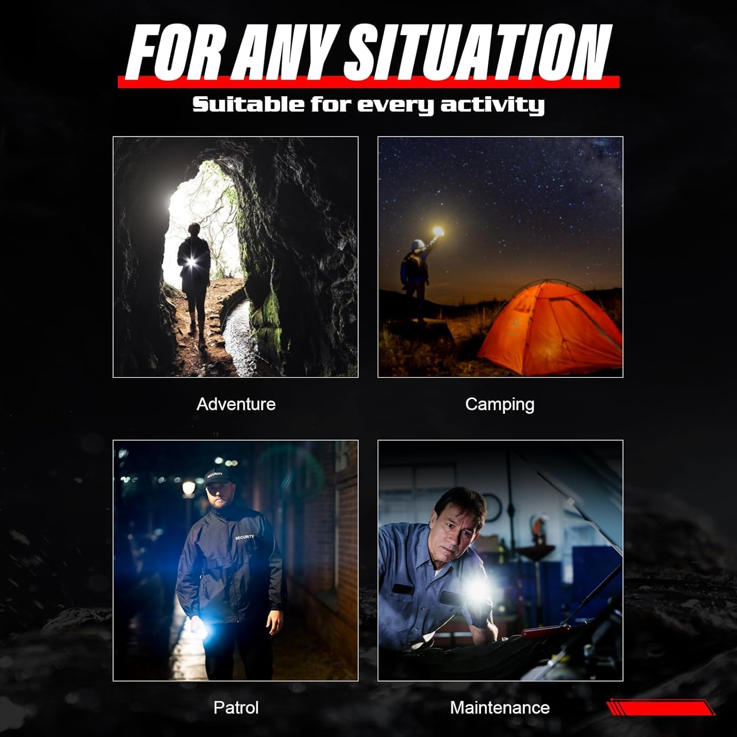 Picture of Luteti LED Torch Rechargeable, Super Bright Flashlight Torch with 5 Lighting Modes, LED Torch Battery Powered,200000Lumens Adjustable Focus Flashlight for Camping Walking Hiking Emergency Black