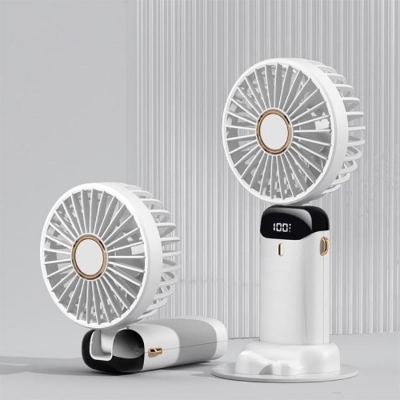 Picture of Hand Held Fan,Portable Handheld USB Rechargeable Fans with 5 Speeds,Battery Operated Mini Fan Foldable Desk Desktop Fans with LED Display for Home Office Bedroom Outdoor Travel (White & Pink) White