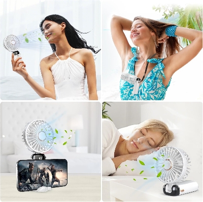 Picture of Hand Held Fan,Portable Handheld USB Rechargeable Fans with 5 Speeds,Battery Operated Mini Fan Foldable Desk Desktop Fans with LED Display for Home Office Bedroom Outdoor Travel (White & Pink) White