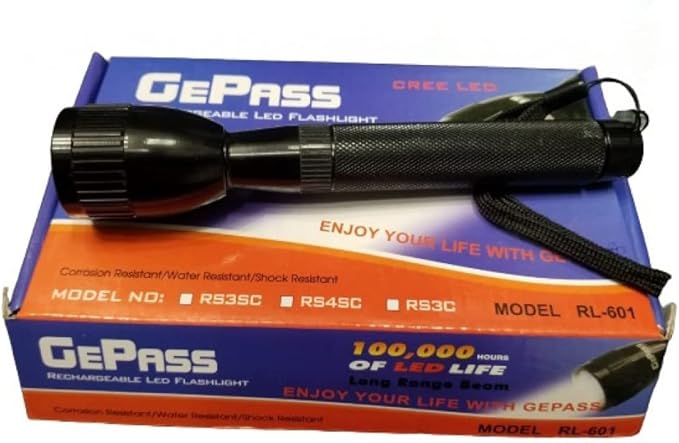 Picture of Gepass CREE LED Torch - Rechargeable LED Flashlight – Super LED Torch Light, 100,000 Hours Of LED Life, 2000M Distance Range - Powerful Torch for Camping Hiking Cycling & Outdoor Activities Black