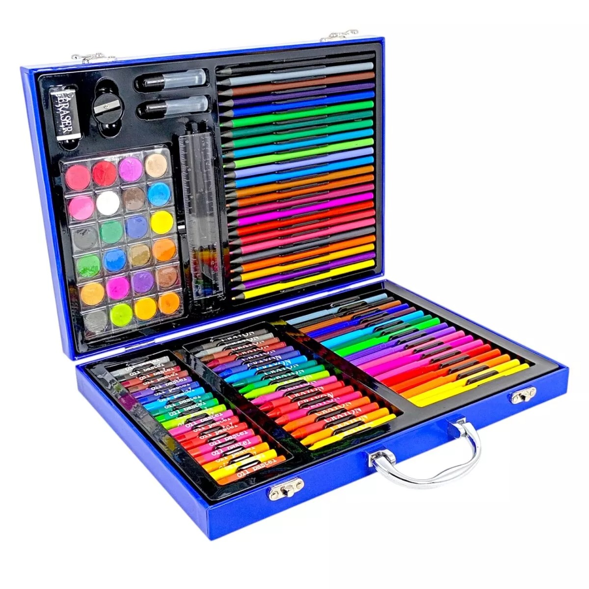 Picture of 128 Pcs Art Supplies Set for Kids, Portable Aluminum Case Art Kit Multicolor