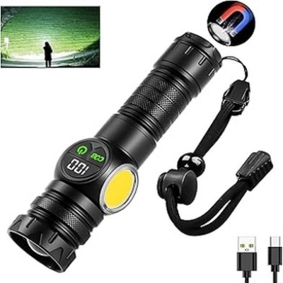 Picture of Portable Flashlight, Powerful LED Light, Eco-friendly, Lithium Battery, 5,000 mAh, Large Capacity, Practical Lighting, Lasts Up to 15 Hours, 9 Different Modes Dimming, Rechargeable Light Black