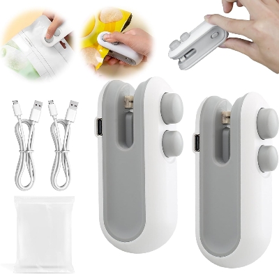 Picture of 2IN1 Mini Sealing Machine USB Rechargable Heat Sealer Storage Bag Plastic Package Food Sealer Clip Bag Handheld Food Heat Sealer 
