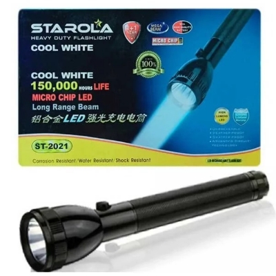 Picture of Heavy Duty Flashlight Torch Light And Best Rechargeable LED Flashlight STAROLA Brand Weatherproof Used indoors and outdoor Energy saving, flexible, and convenient to use Black
