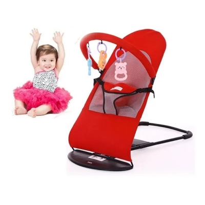 Picture of Baby Rocking Bouncer Balance Soft red color Foldable Soft Newborn Baby Bouncing Chair Seat Safety Balanced Rocking Bouncer Red