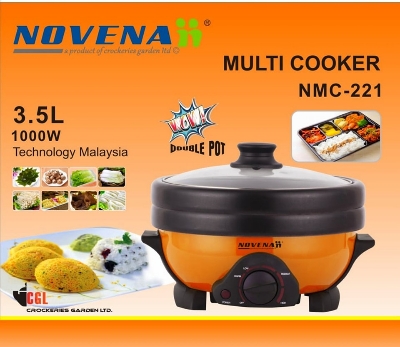 Picture of Novena Multi Cooker Double Pot Multi cooker, Electric Curry Cooker With Double Pot, Removable non-stick pan, Automatic cooking and warming system (3.5 LTR) 1000w Multicolor