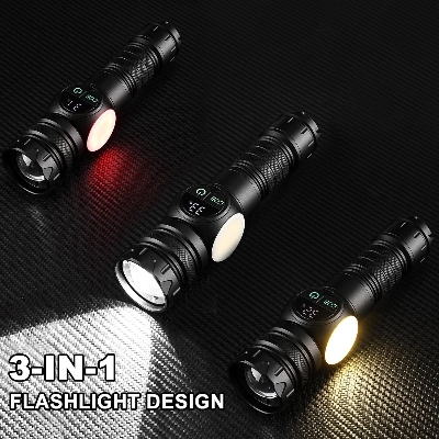 Picture of 3 in 1 Rechargeable Flashlight True 5000 Lumens Outdoor Strong Cob Light, 5000mAh Zoomable Beam LED Flash Light with Magnet Power Failure Emergency Survival Kits Snowstorm (Standard) Black
