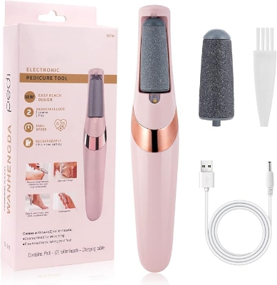 Picture of Electric Foot File, USB Rechargeable Feet Callus Remover with 2 Speed of Replacement Rollers & LED Lights, Professional Hard Skin Remover Foot Care Tools for Cracked Heels Calluses & Dead Skin Pink