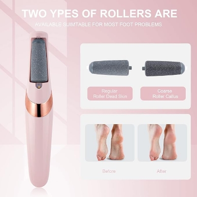 Picture of Electric Foot File, USB Rechargeable Feet Callus Remover with 2 Speed of Replacement Rollers & LED Lights, Professional Hard Skin Remover Foot Care Tools for Cracked Heels Calluses & Dead Skin Pink
