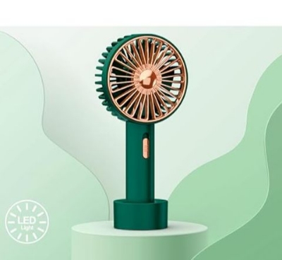 Picture of PRITECH Portable USB Fan with LED Light, Mini Handheld Fan with Mobile Power Function, Adjustable 2 Speed, Portable Electric Fan for Office, Travel, Outdoor Green