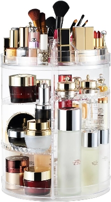 Picture of Cosmetics Organizer 360 Degree Diamond Rotatable Cosmetics Storage Box,Large Cosmetics Organizer Bag, Cosmetics Organizer Box, Makeup Box, Portable Makeup Organizer, Makeup Brush, Makeup Storage. Multicolor