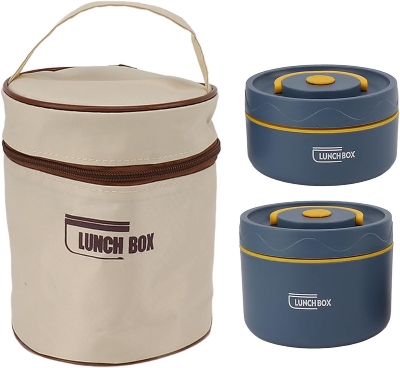 Picture of Lunch Box with Thermal Bag, Portable Leakproof Lunch Containers, 304 Stainless Steel Round Lunch Box for Adults Kids for Picnic Travel Office, Dishwasher Washable Multicolor