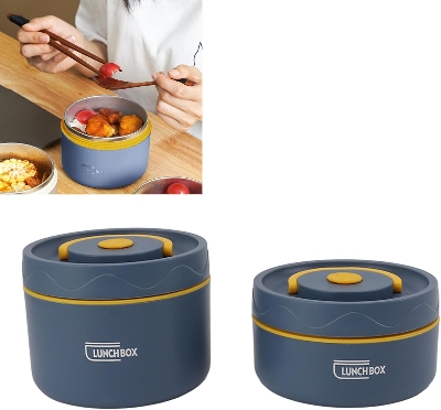 Picture of Lunch Box with Thermal Bag, Portable Leakproof Lunch Containers, 304 Stainless Steel Round Lunch Box for Adults Kids for Picnic Travel Office, Dishwasher Washable Multicolor