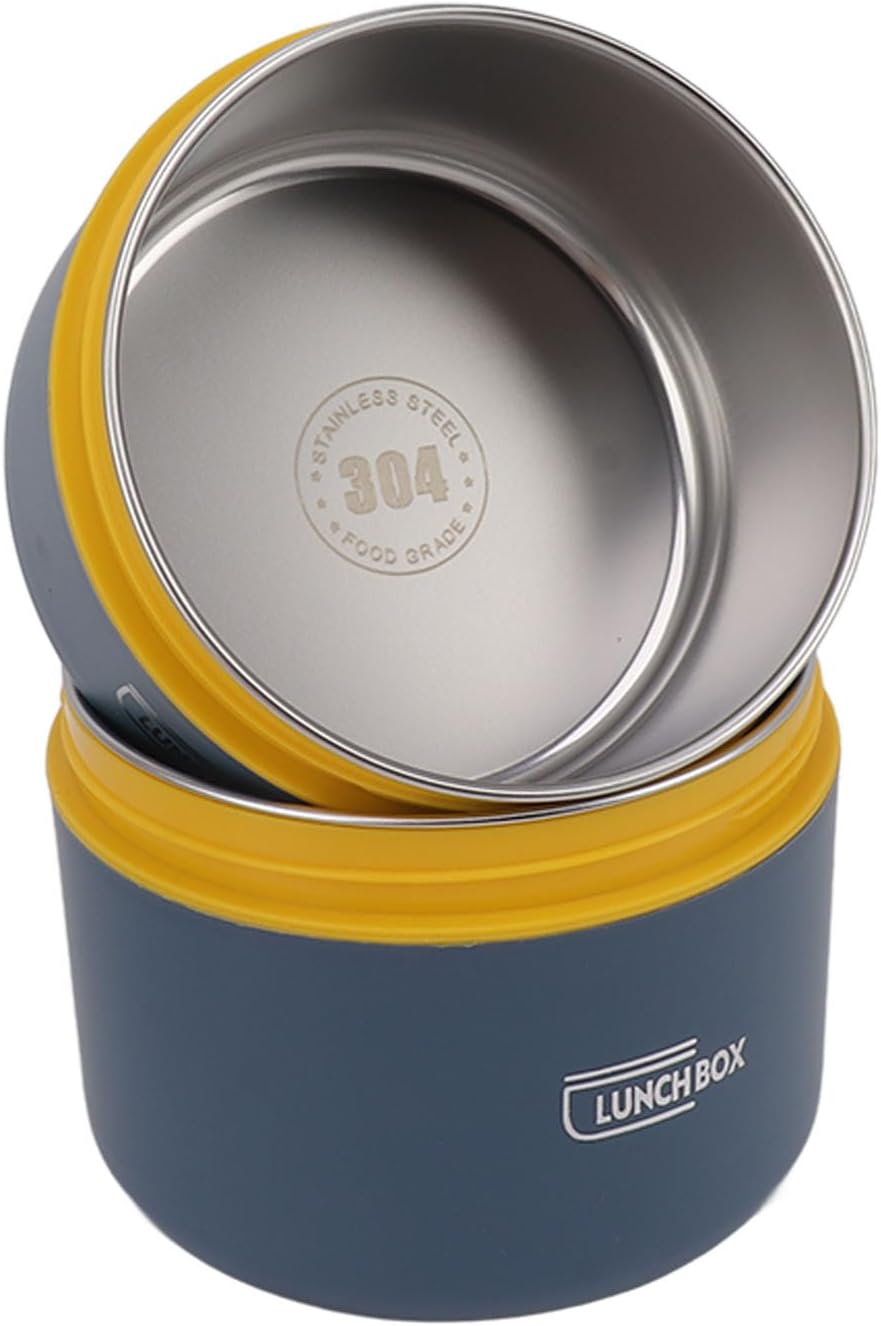 Picture of Lunch Box with Thermal Bag, Portable Leakproof Lunch Containers, 304 Stainless Steel Round Lunch Box for Adults Kids for Picnic Travel Office, Dishwasher Washable Multicolor
