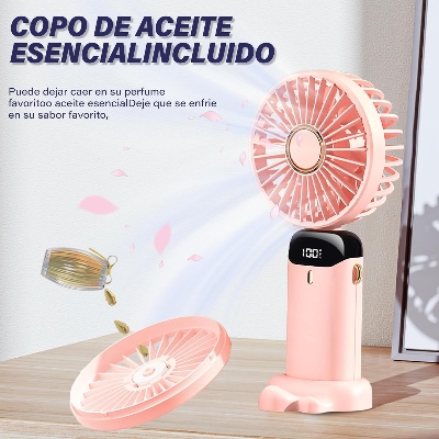Picture of Hand Held Fan,Portable Handheld USB Rechargeable Fans with 5 Speeds,Battery Operated Mini Fan Foldable Desk Desktop Fans with LED Display for Home Office Bedroom Outdoor Travel (Pink) Pink