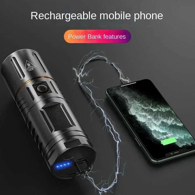Picture of HIGH POWERED MULTI PURPOSE Zoomable Strong Light T40 LED Flashlight USB Rechargeable Ultra-Bright Torch High Power Lantern Built-in 3*18650 Lithium Batteries FLASHLIGHT Black