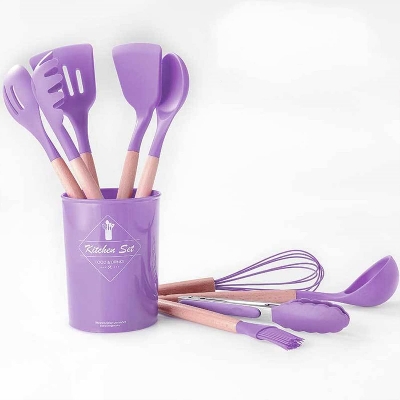 Picture of Spoon Set 12-Piece Silicone Kitchen Cooking And Baking Utensils Set, Non-Stick Utensils Set Heat Resistant Easy Clean, BPA Free Tools, Purple, 12 pcs Purple