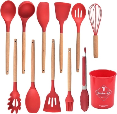 Picture of Spoon Set 12-Piece Silicone Kitchen Cooking Utensils Set, Non-Stick Utensils Set Heat Resistant Easy Clean, BPA Free Tools Red, 12 Pcs Red
