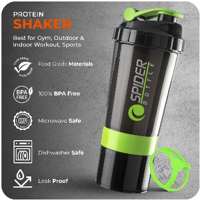 Picture of Protein Shaker Bottle 500ml With Extra Compartment - Gym Shaker Bottle For Men & Women, Perfect For Protein Shakes & Supplements (Green) Multicolor