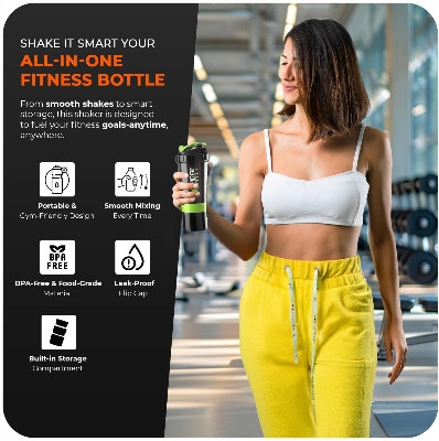 Picture of Protein Shaker Bottle 500ml With Extra Compartment - Gym Shaker Bottle For Men & Women, Perfect For Protein Shakes & Supplements (Green) Multicolor