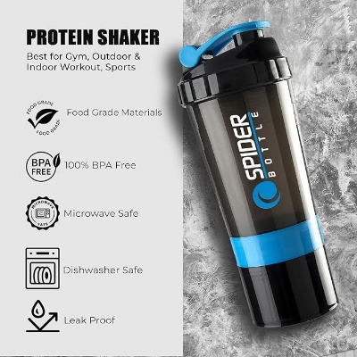 Picture of Protein Shaker Bottle 500ml with Extra Compartment | BPA-Free Protein Bottle Shaker for Protein Shakes | Leak Proof & Dishwasher Safe | Protein Shake Gym Bottles for Men & Women Gym Protein Shaker Bottle 500 ml Multicolor